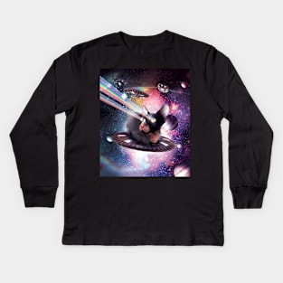 Universe Hairless Cat On UFO Lazer Kids Long Sleeve T-Shirt